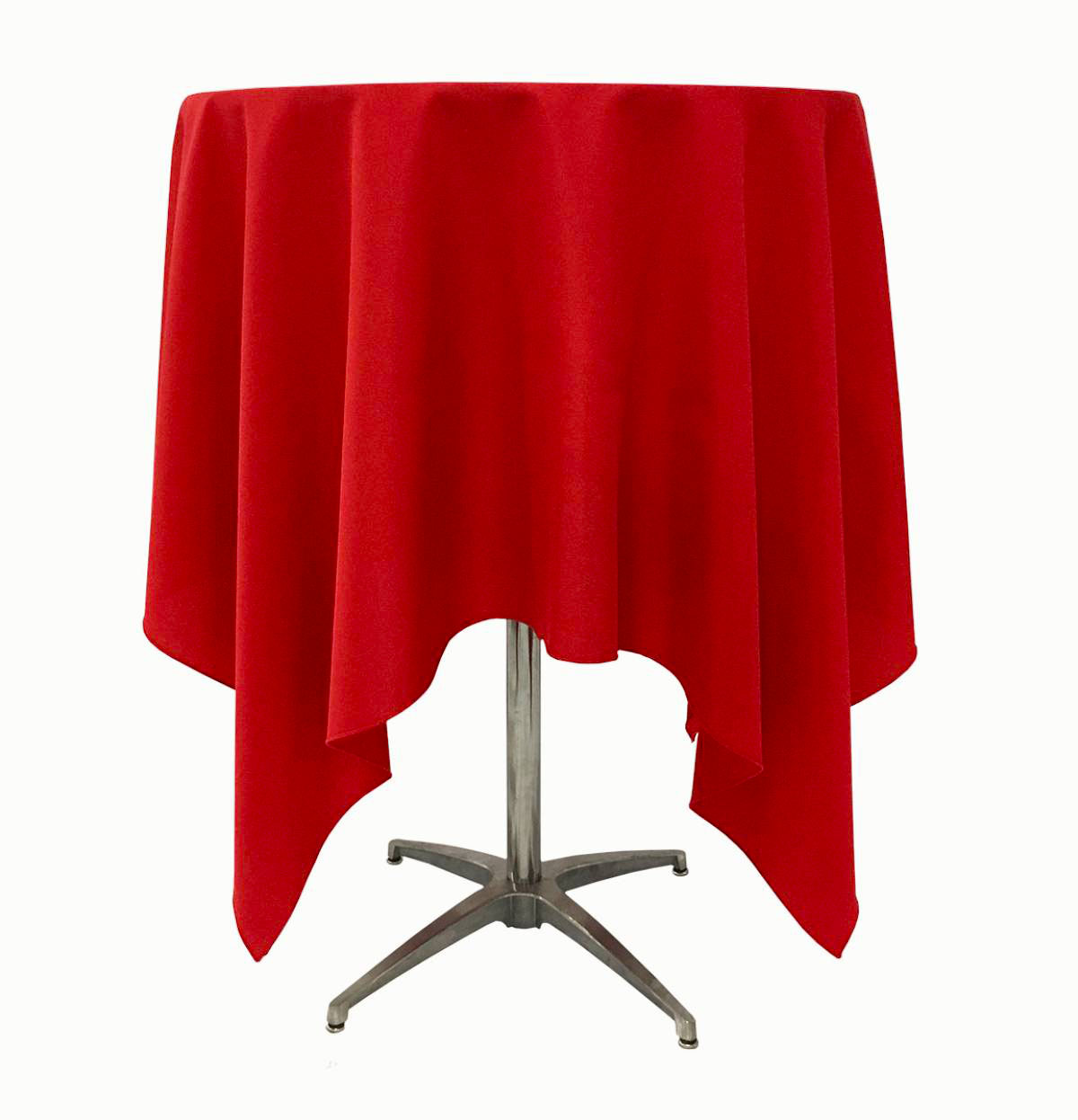 72"x72" Cherry Red Solid Tablecover On 30" Round Cocktail Table